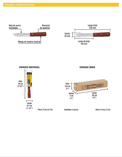 Cuchillo cebollero de 5 pulgadas con mango de madera
