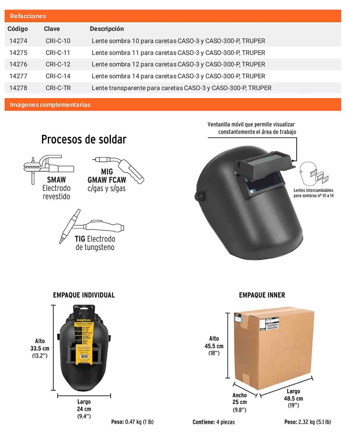 Careta para soldar con lente abatible sombra
