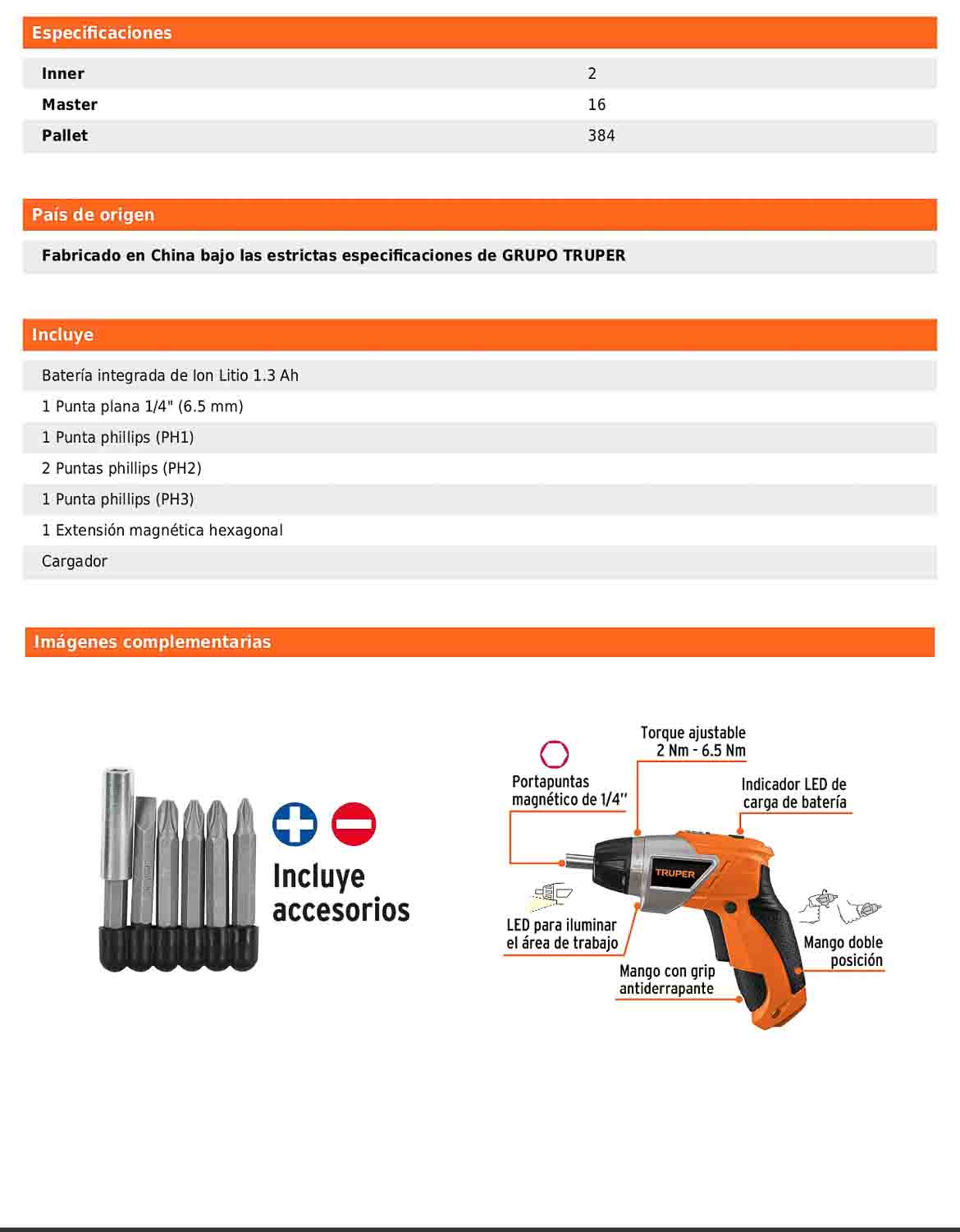 Destornillador inalámbrico de 3.6 V con dos posiciones y torque ajustable