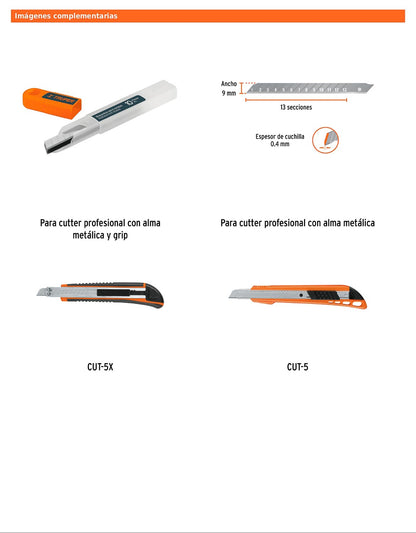 Estuche con 10 cuchillas de 9 mm para cutter