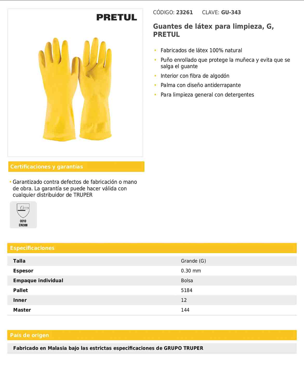 Guantes de látex para limpieza grande