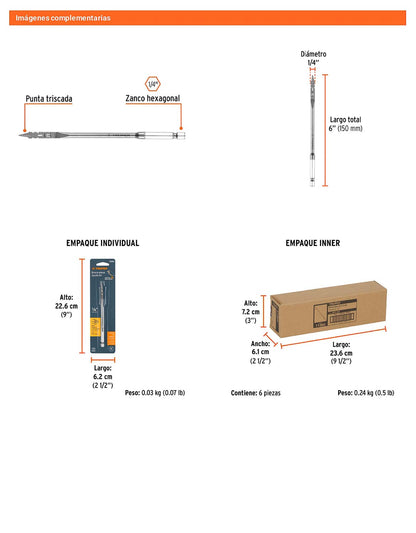 Broca plana de manita 1/4" para madera
