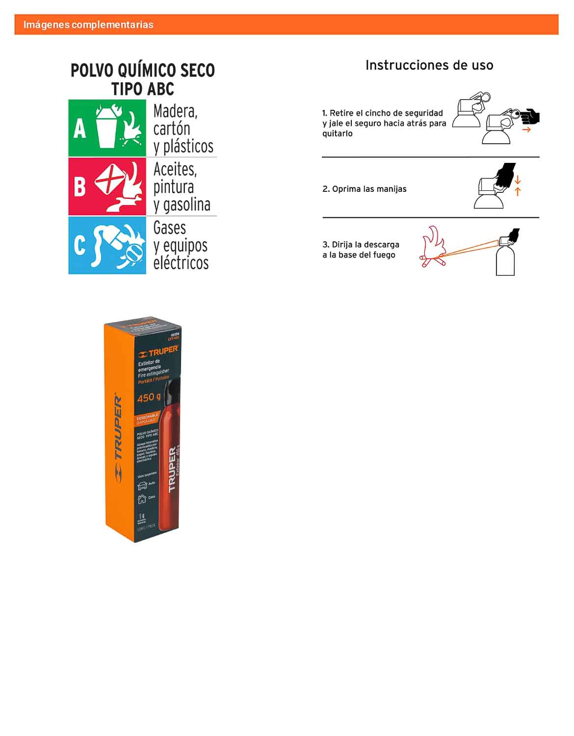 Extintor portátil desechable 450 g polvo