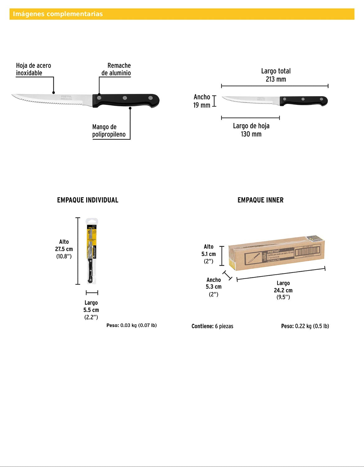 Cuchillo con sierra para asado de 5 pulgadas con mango de polipropileno