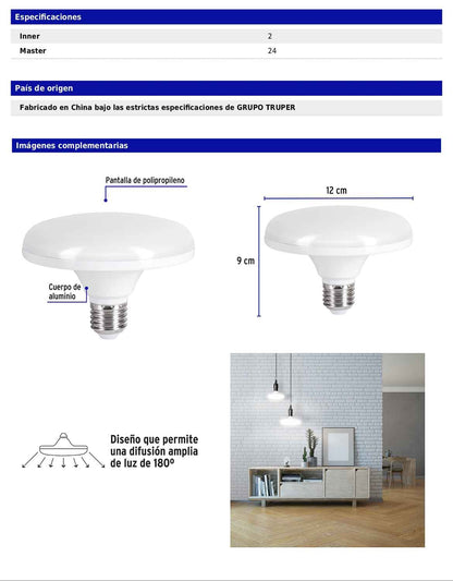 Lámpara LED tipo ovni de 12 W con luz de día