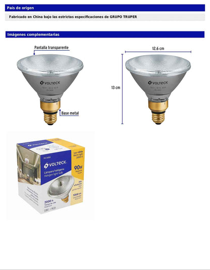 Lámpara halógena PAR38 de 90 W con luz cálida