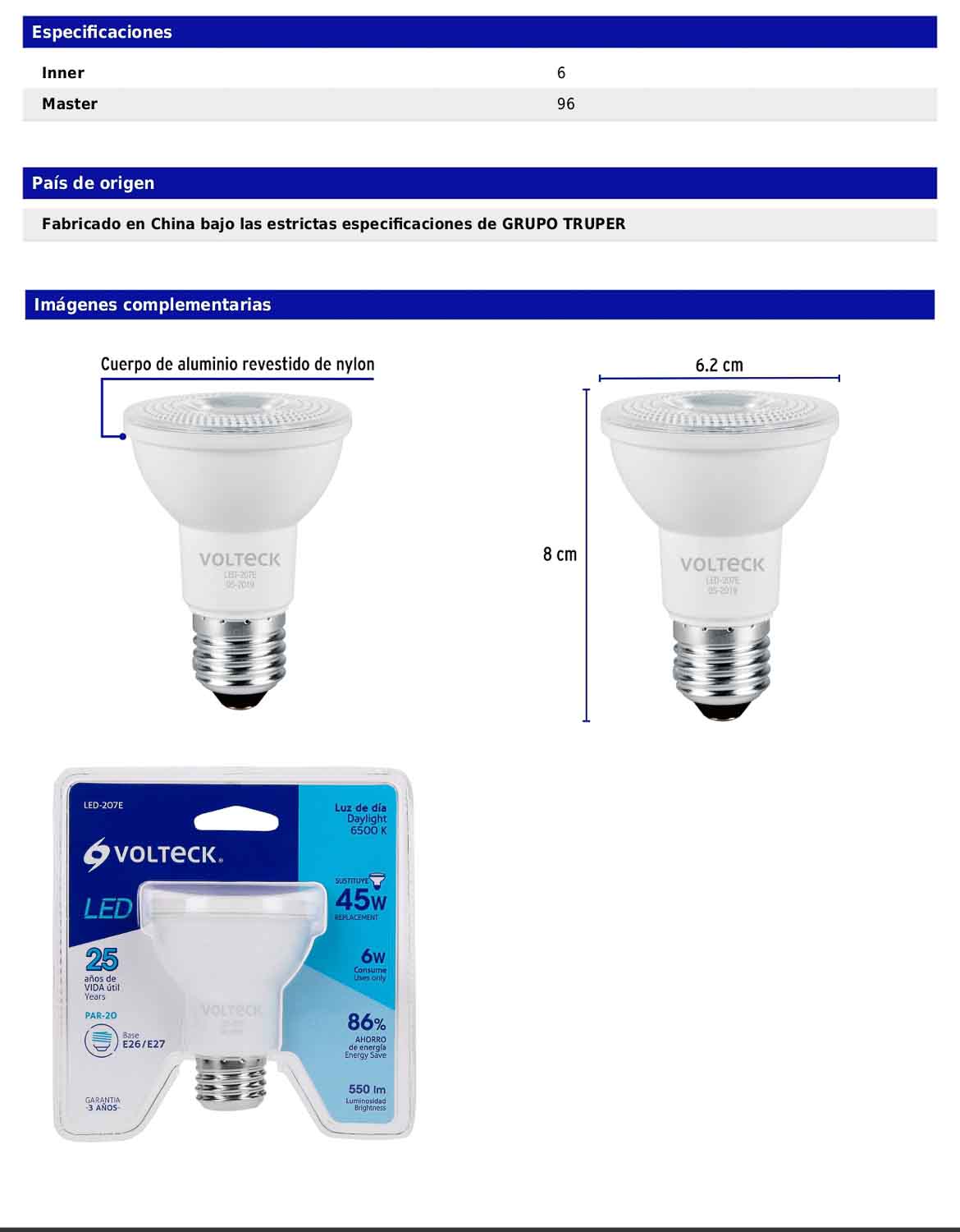 Foco LED de 6 W con luz de día