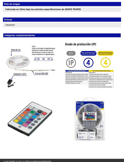 Tira LED RGB de 40 W para interior y exterior de 5 m