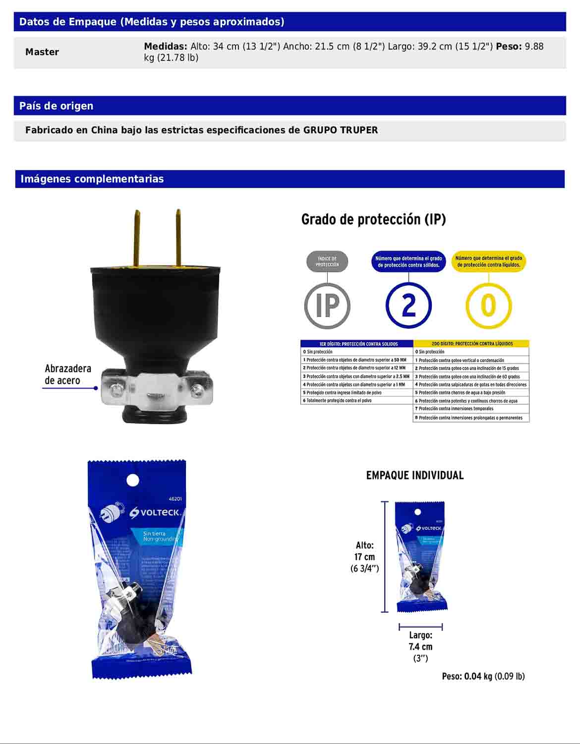 Clavija industrial reforzada polarizada de 127 V y 15 A