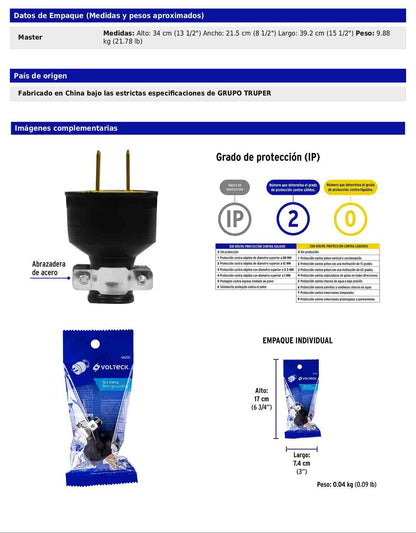Clavija industrial reforzada polarizada de 127 V y 15 A
