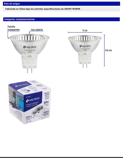 Lámpara halógena MR16 de 50 W con luz cálida