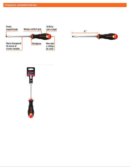 Desarmador plano de 5/16 con barra de 15.24 cm y mango Comfort Grip
