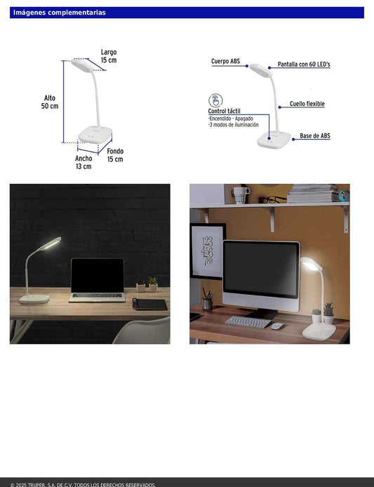 Lámpara LED de 5 W con cuello flexible para escritorio