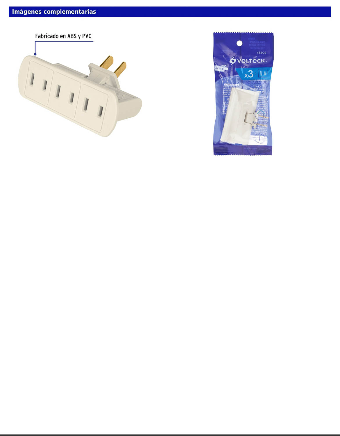 Multicontacto triple tipo bisagra de 127 V y 15 A con cuerpo abatible a 180°