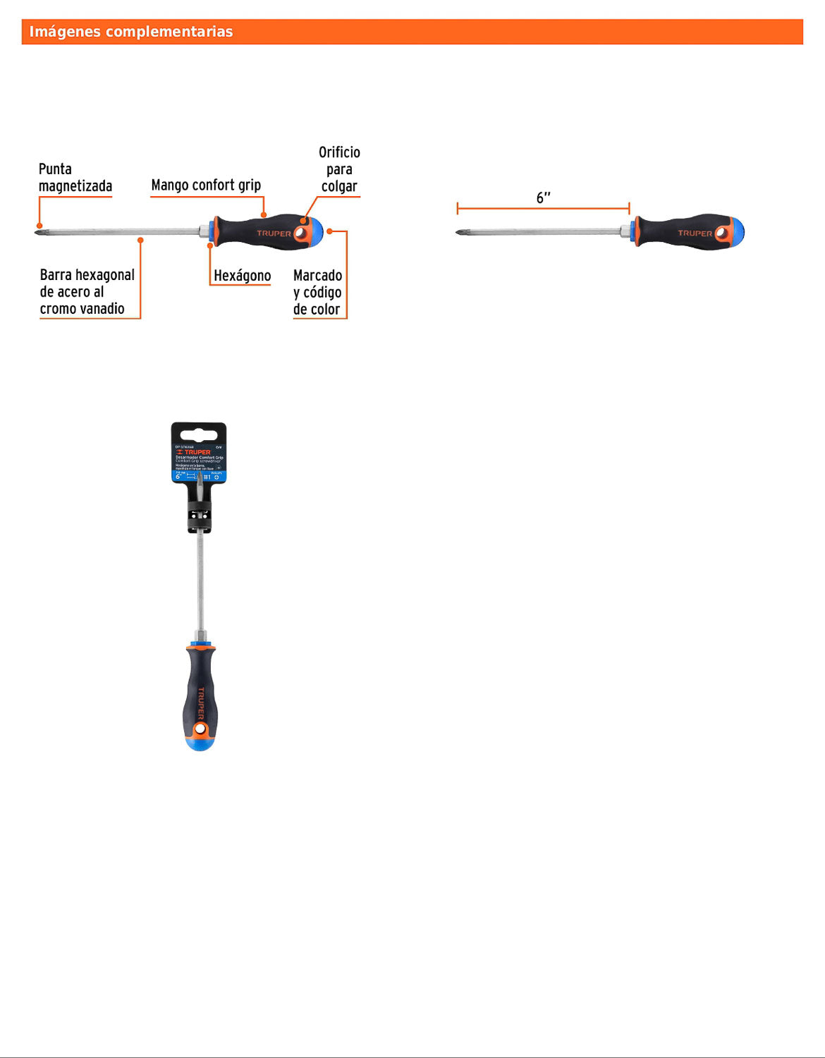 Desarmador de cruz de 3/16 con barra de 15.24 cm y mango Comfort Grip