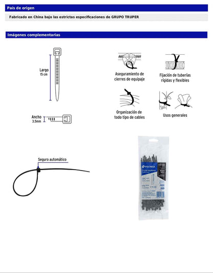 Bolsa con 50 cinchos plásticos 40 lb 150 x 3.5 mm natural