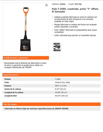 Pala cuadrada T-2000 con puño Y offset