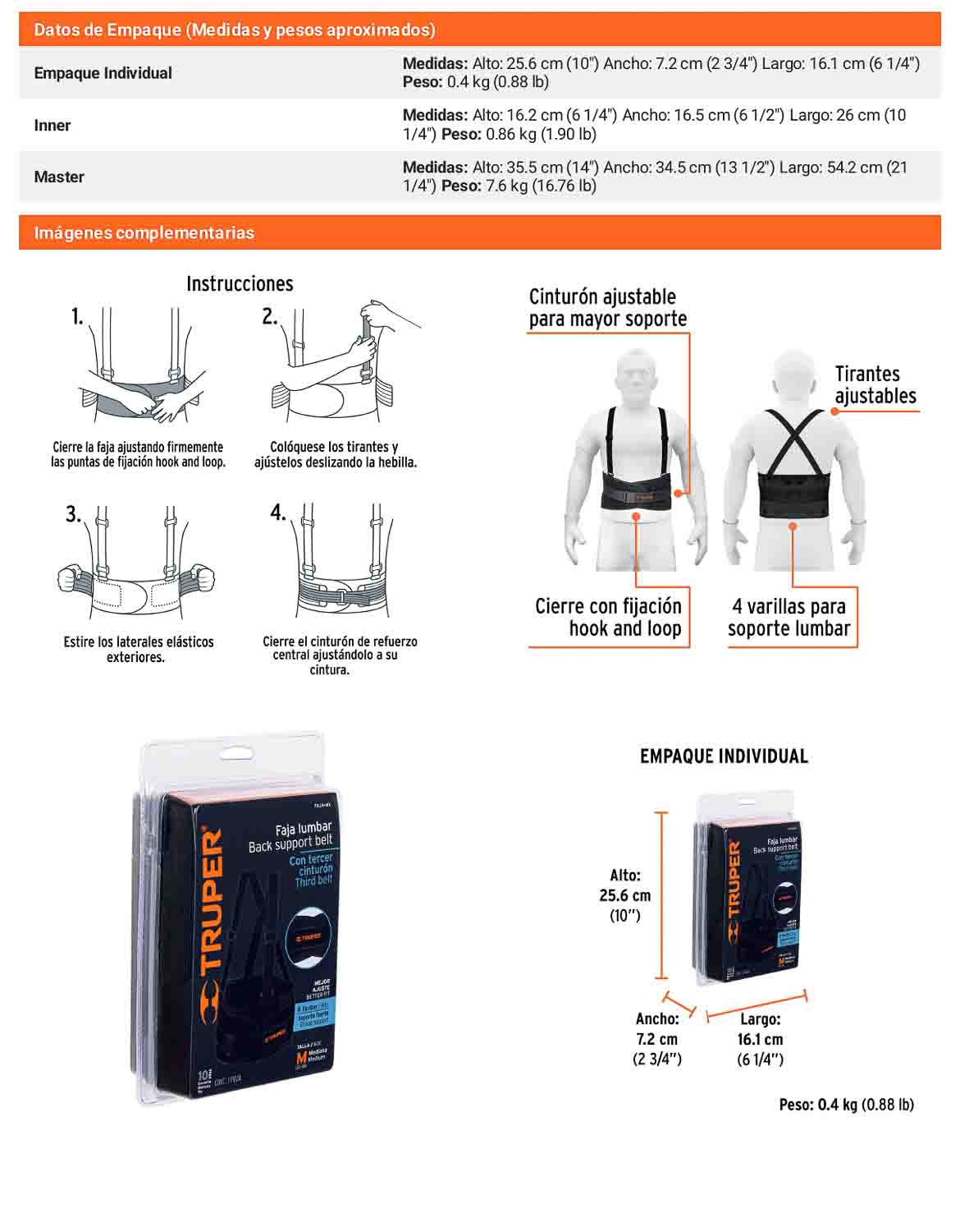 Faja lumbar con tercer cinturón talla M