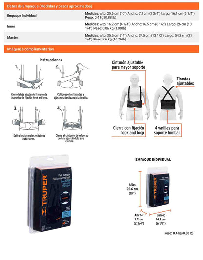 Faja lumbar con tercer cinturón talla M