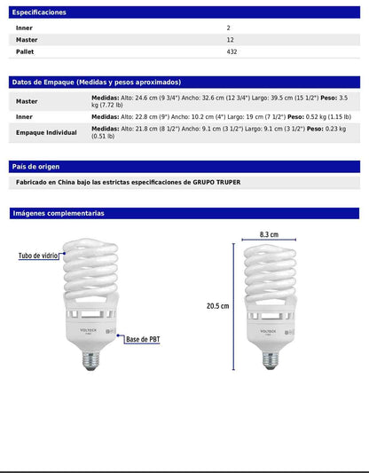 Lámpara espiral T4 de 55 W con luz de día