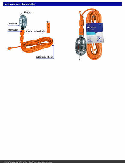 Lámpara de taller con canastilla metálica 14.5 m