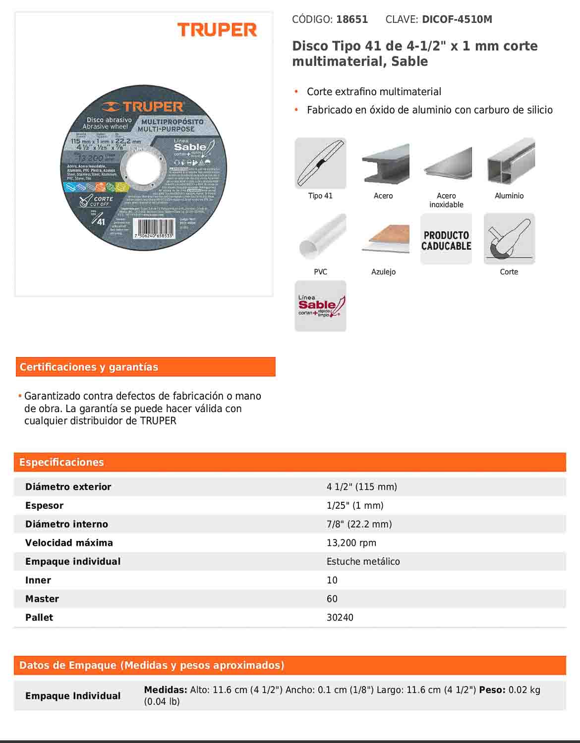 Disco de corte extrafino para multimaterial de 4 1/2 pulgadas con espesor de 1 mm
