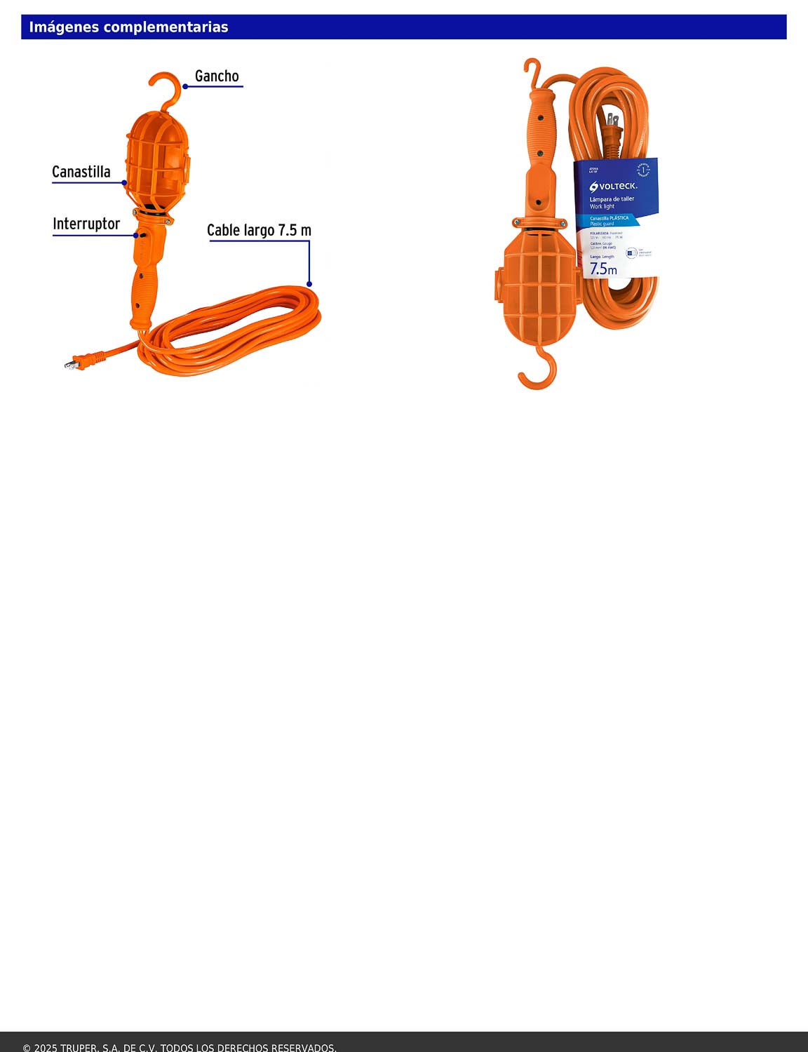 Lámpara de taller con canastilla plástica 7.5 m