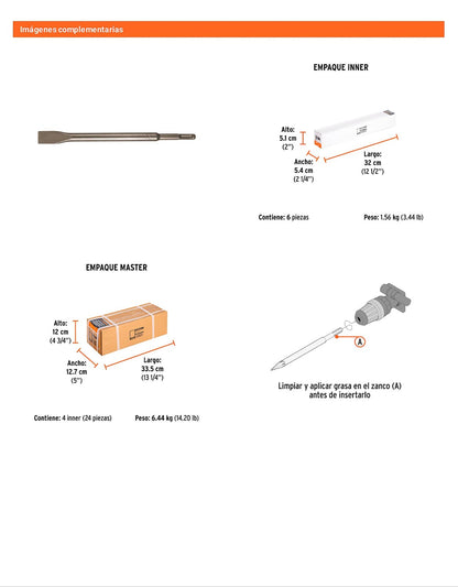 Cincel plano delgado SDS Plus de 3/4" x 10"