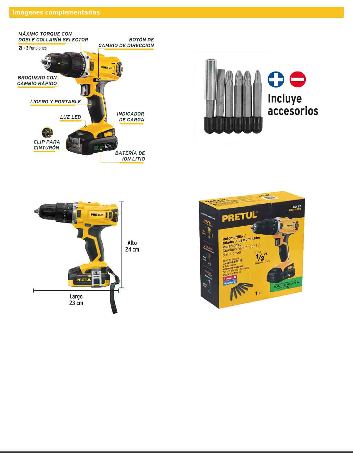 Rotomartillo inalámbrico de 1/2 in con batería 20 V y dos velocidades