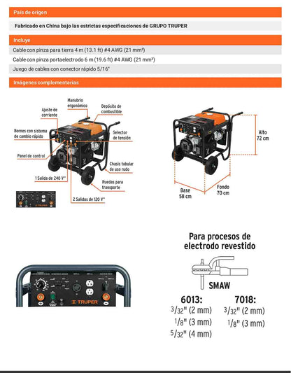 Soldadora a gasolina 145 A con generador