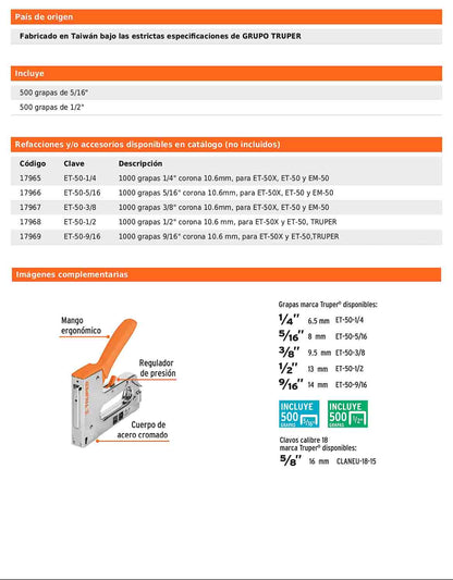 Engrapadora clavadora tipo pistola con regulador de presión y cuerpo de acero cromado