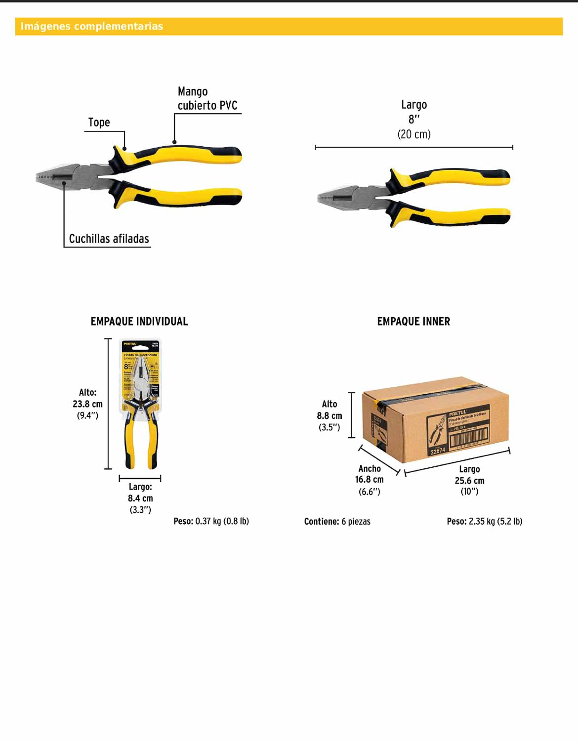 Pinza para electricista de 20 cm con mango Comfort Grip