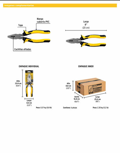 Pinza para electricista de 20 cm con mango Comfort Grip