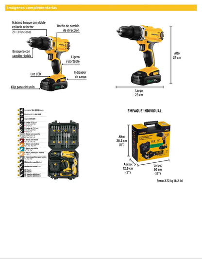 Kit de taladro inalámbrico de 1/2 in con batería 20 V y 32 accesorios