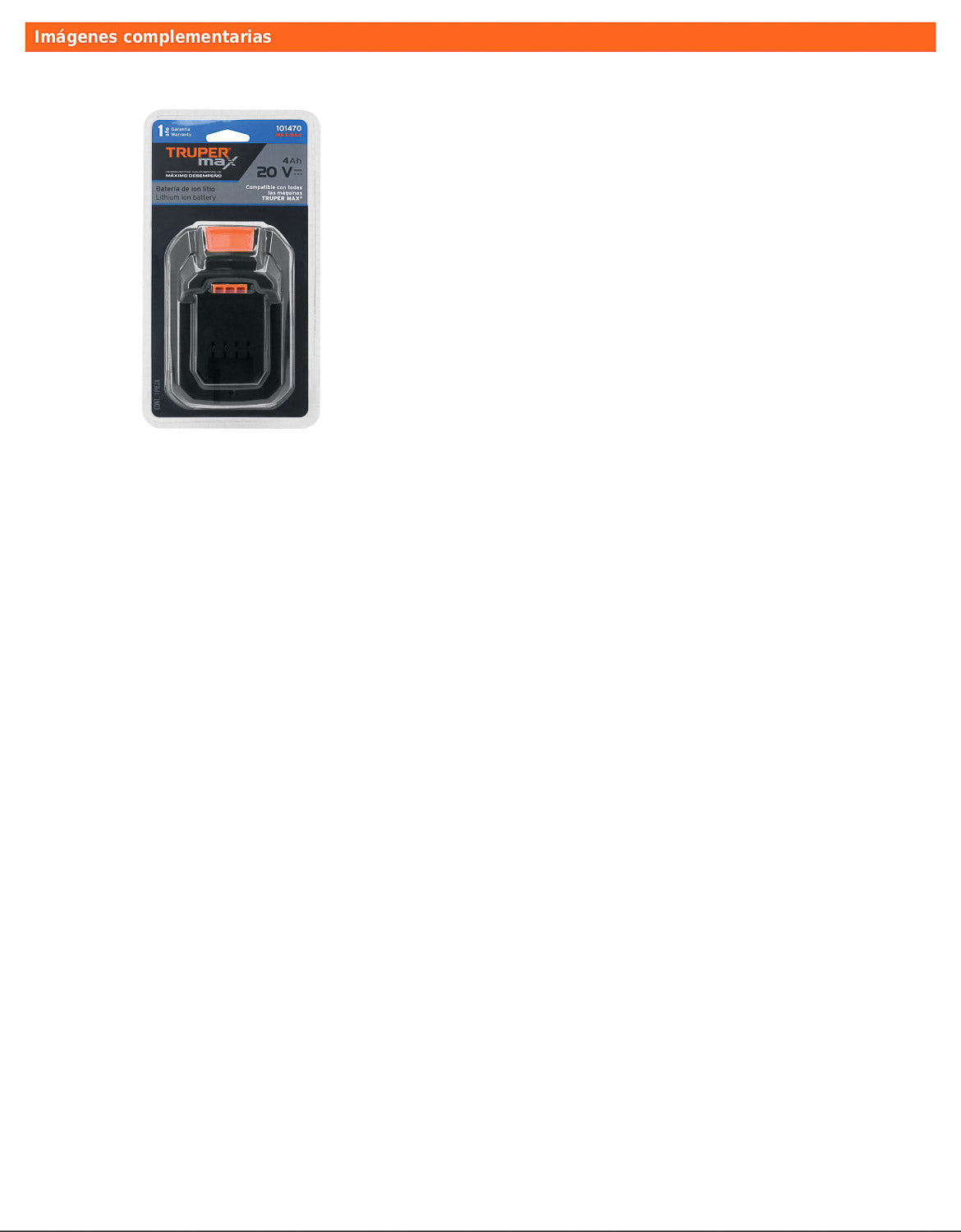 Batería de ion litio de 20 V con capacidad de 4 Ah