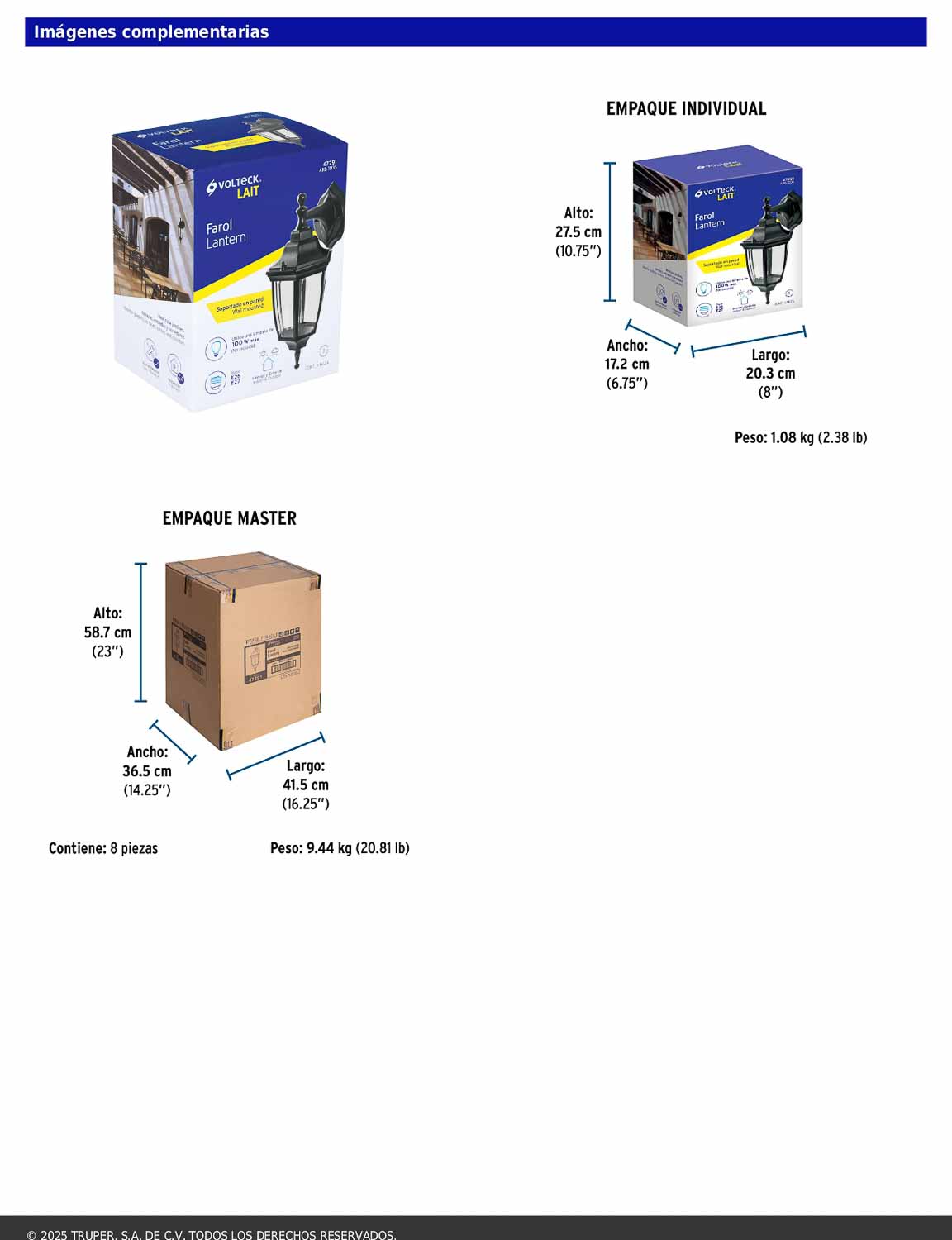 Arbotante tipo farol tradicional suspendido para exterior color negro