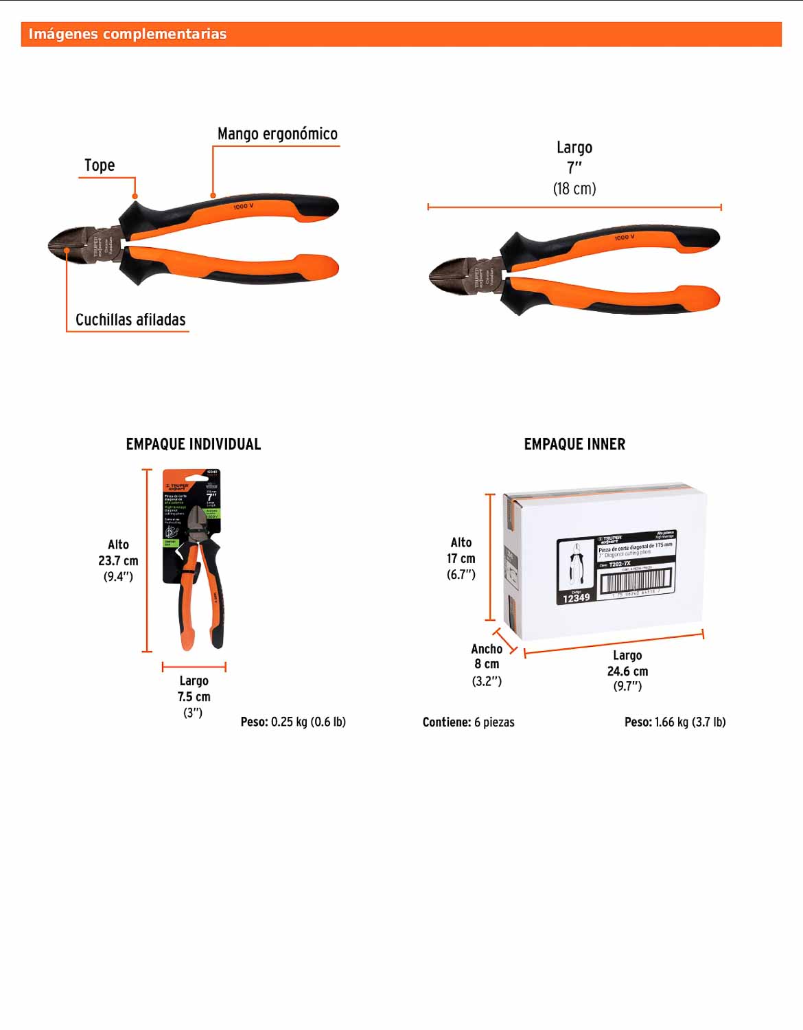 Pinza corte diagonal 7" alta palanca con mango Comfort Grip