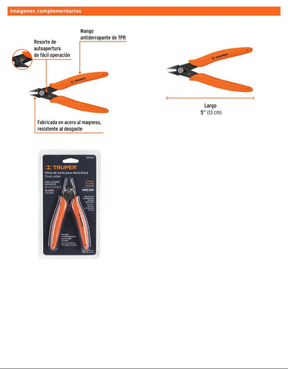 Pinza de corte para electrónica de 5 pulgadas con mango antiderrapante