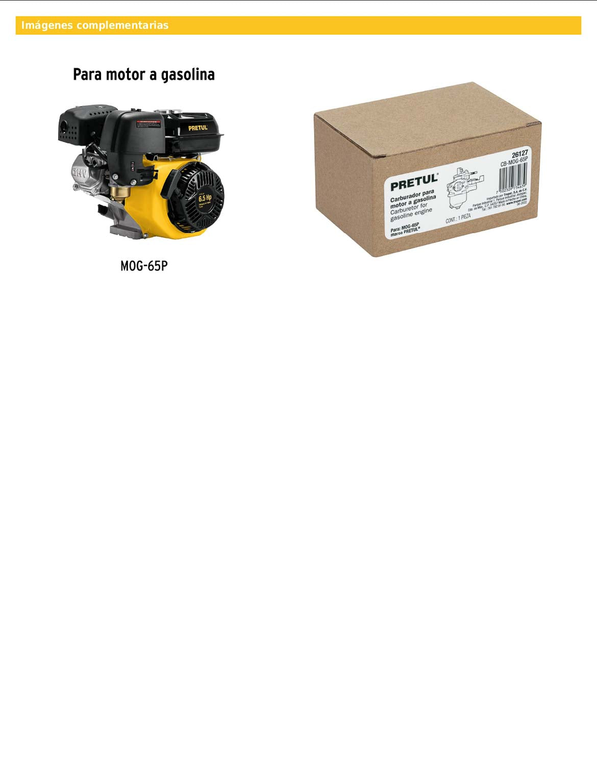 Carburador para motor a gasolina MOG-65P
