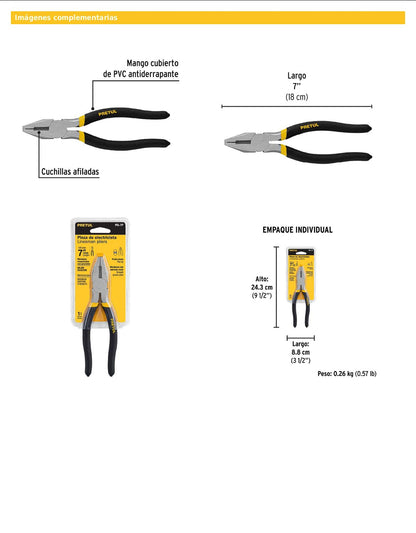 Pinza para electricista de 18 cm con mango de PVC