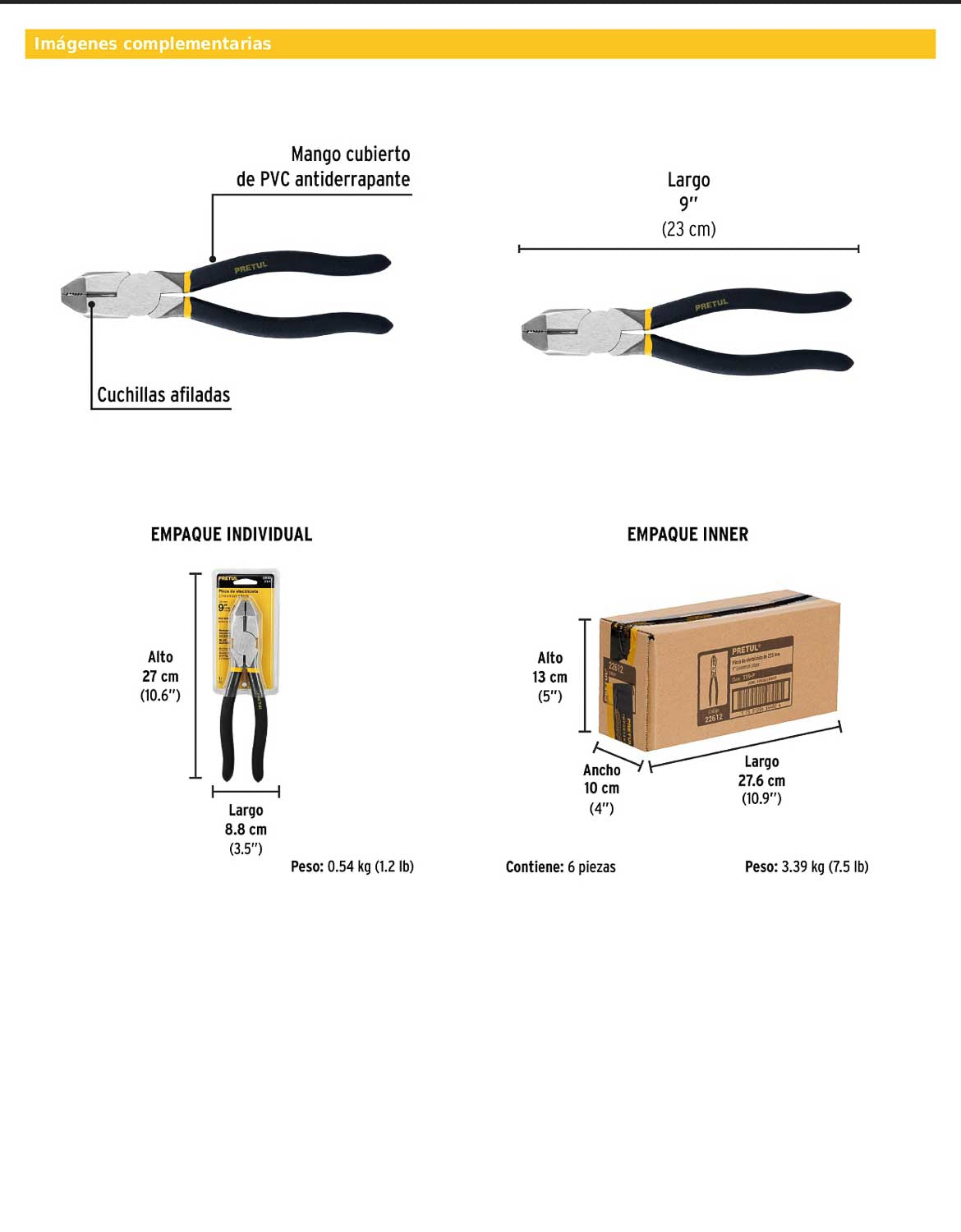 Pinza para electricista de 23 cm uso rudo con mango de PVC
