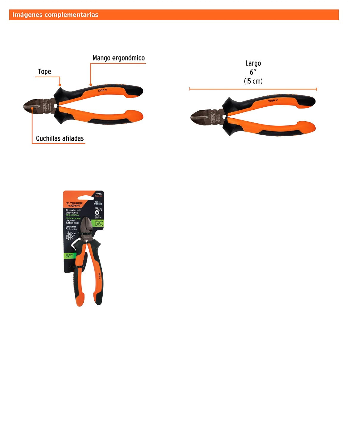 Pinza corte diagonal 6" alta palanca con mango Comfort Grip