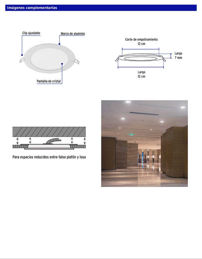 Luminario LED plafón de 12 W con luz de día ultradelgado redondo