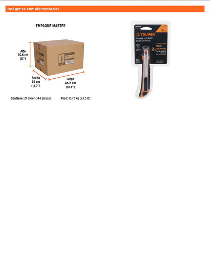 Cutter profesional de 9 mm con alma metálica y grip