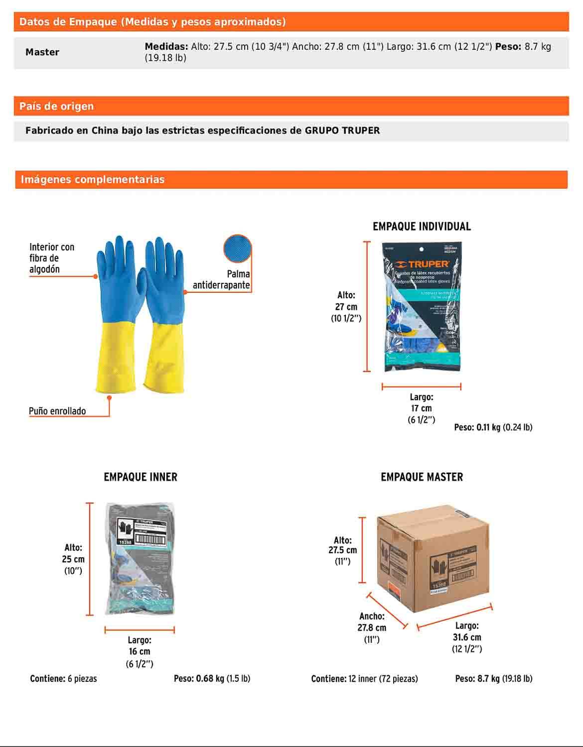 Guantes de látex reforzados para limpieza mediano