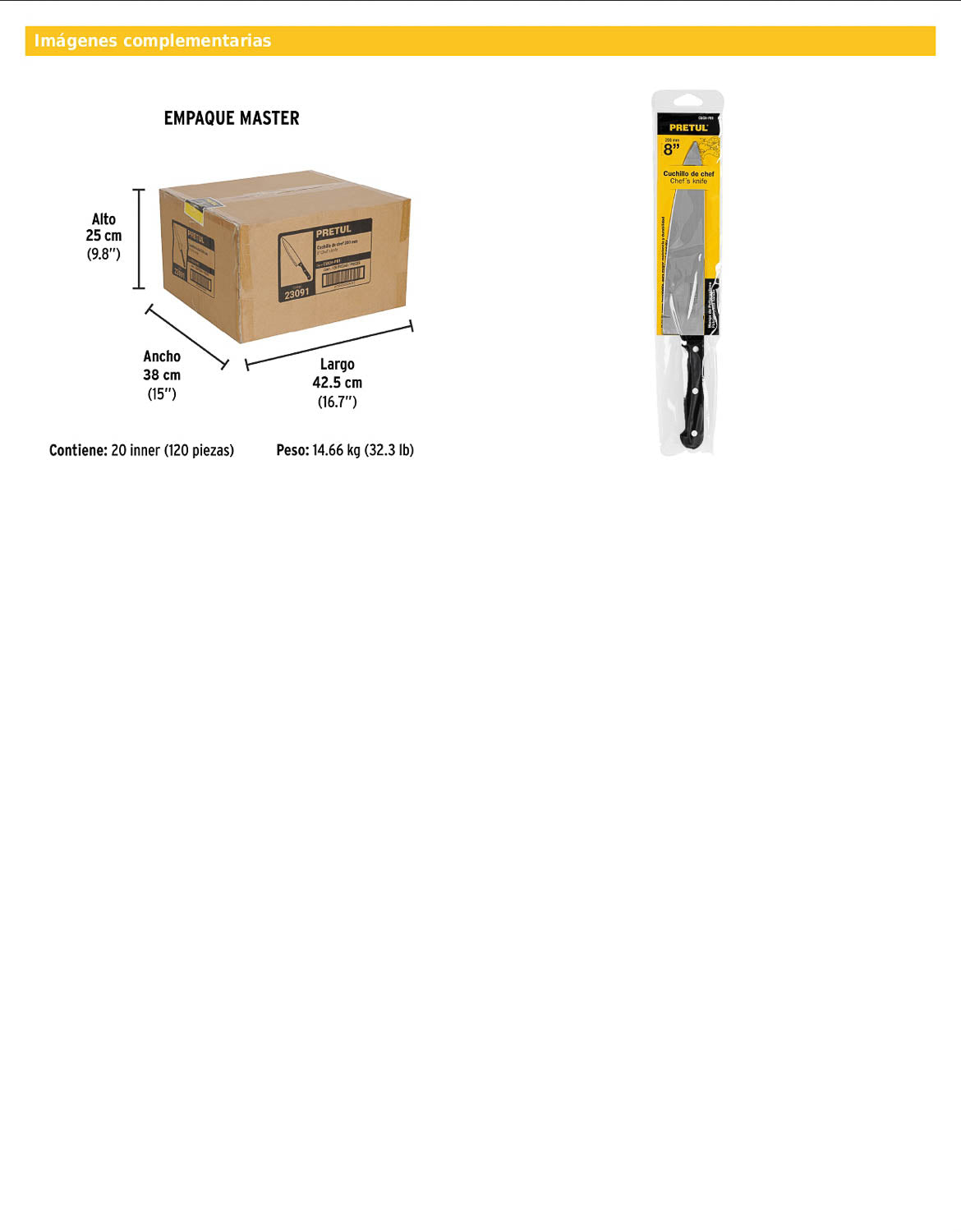 Cuchillo de chef de 8 pulgadas con mango de polipropileno