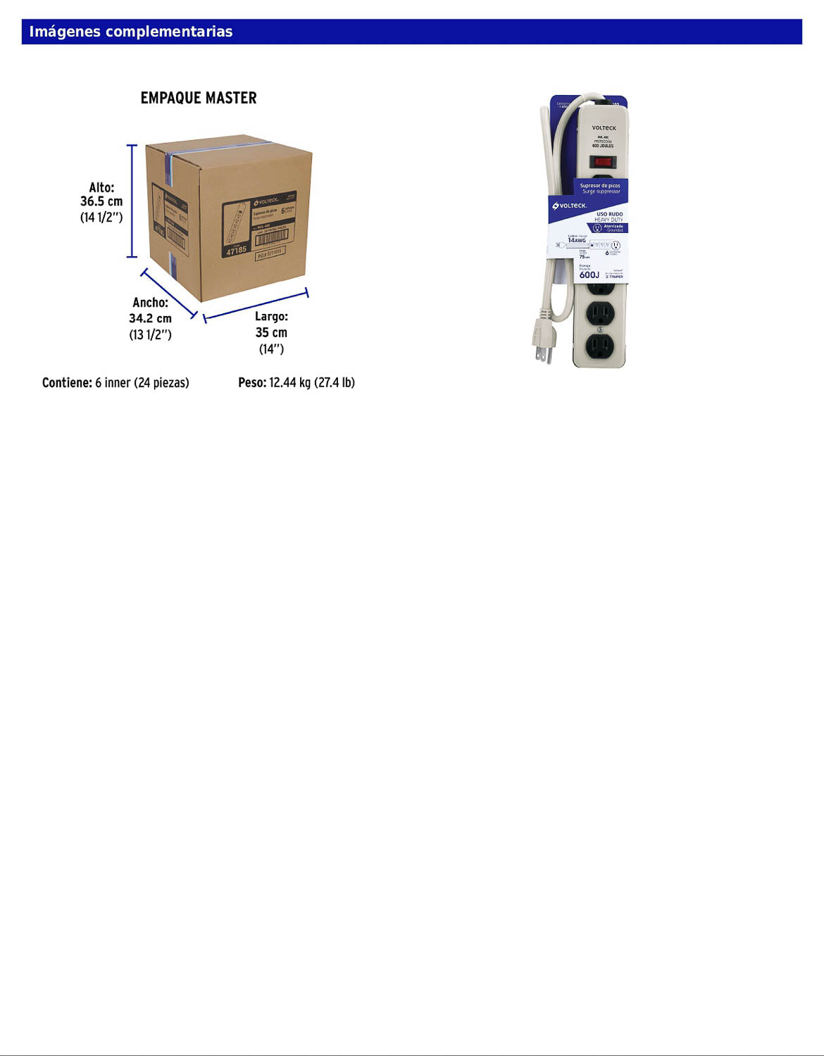 Regleta multicontacto de 6 entradas con supresor de picos de 600 joules