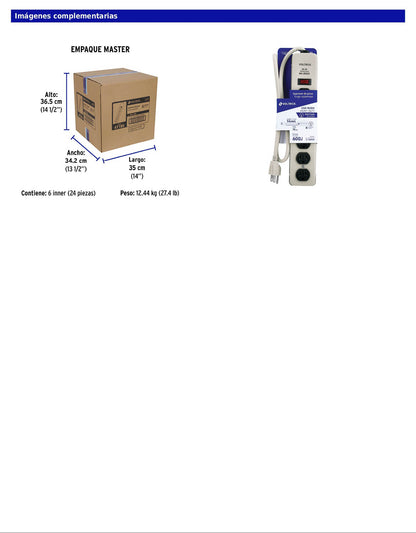 Regleta multicontacto de 6 entradas con supresor de picos de 600 joules