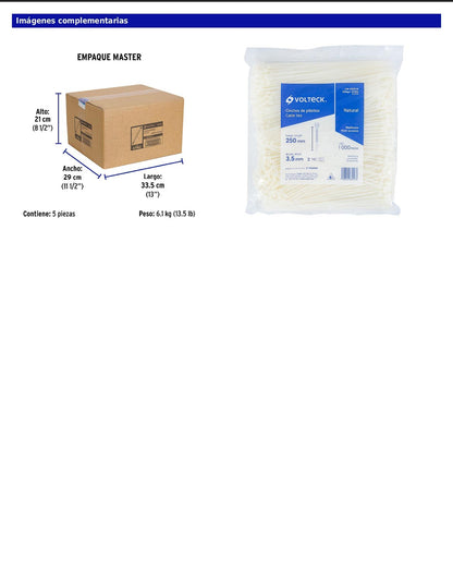 Bolsa con 1000 cinchos plásticos 40 lb 250 x 3.5 mm natural