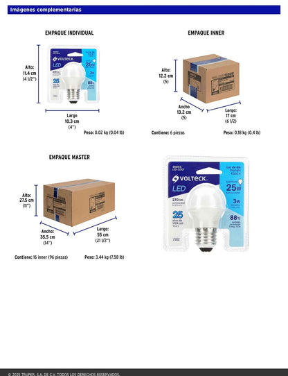 Foco LED 3W G45 6500K blanca fría 270 lm